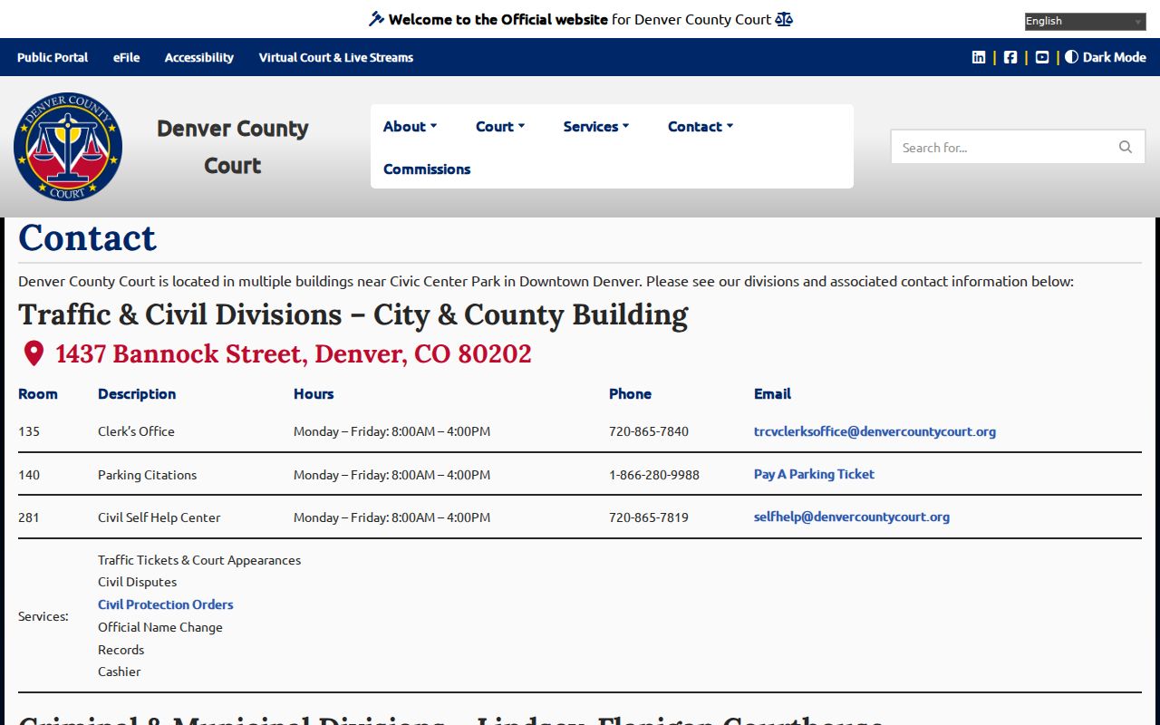 Denver County court docket clerk locations and contacts