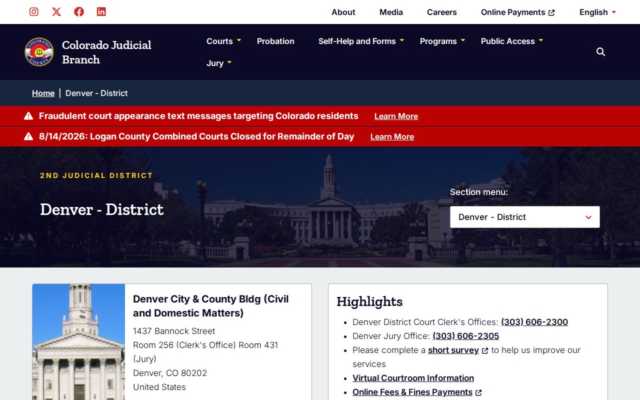 Denver County court docket access at Denver District Court