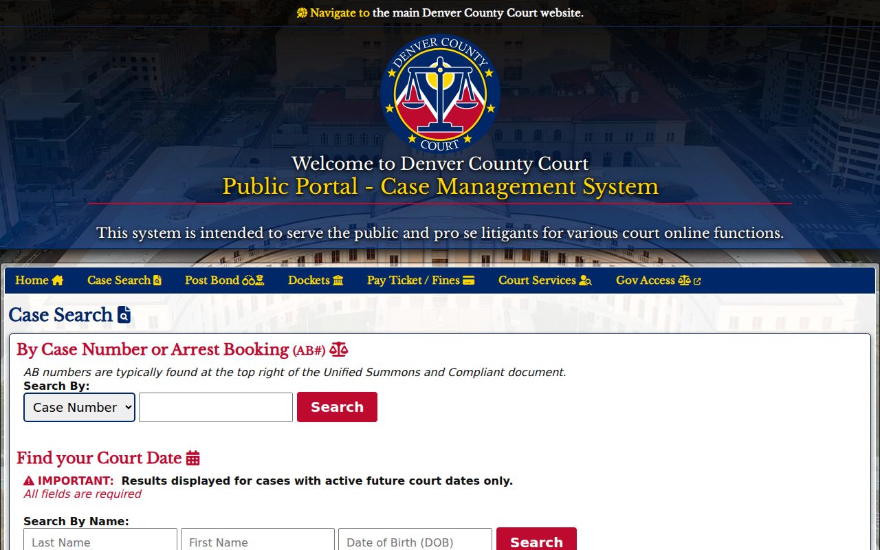 Denver County case search by case number booking number or future date