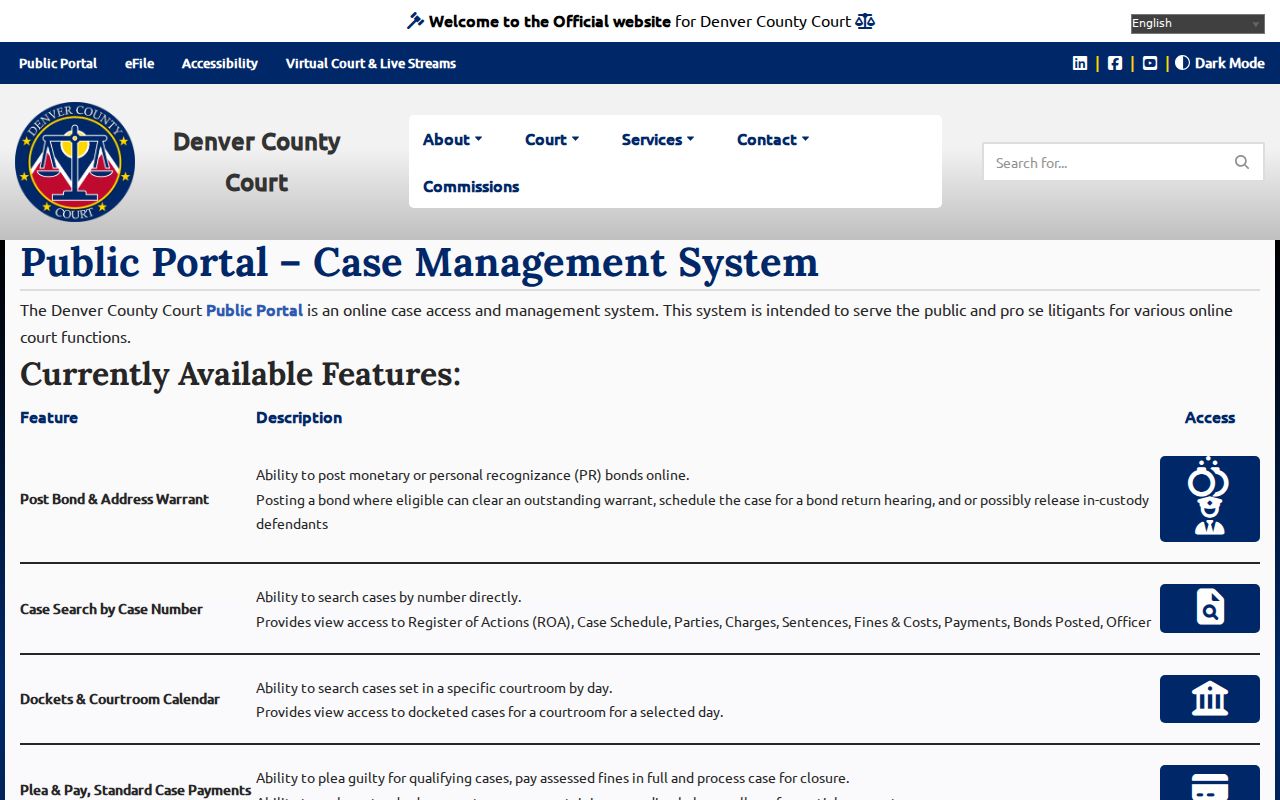 Denver County case search Public Portal features