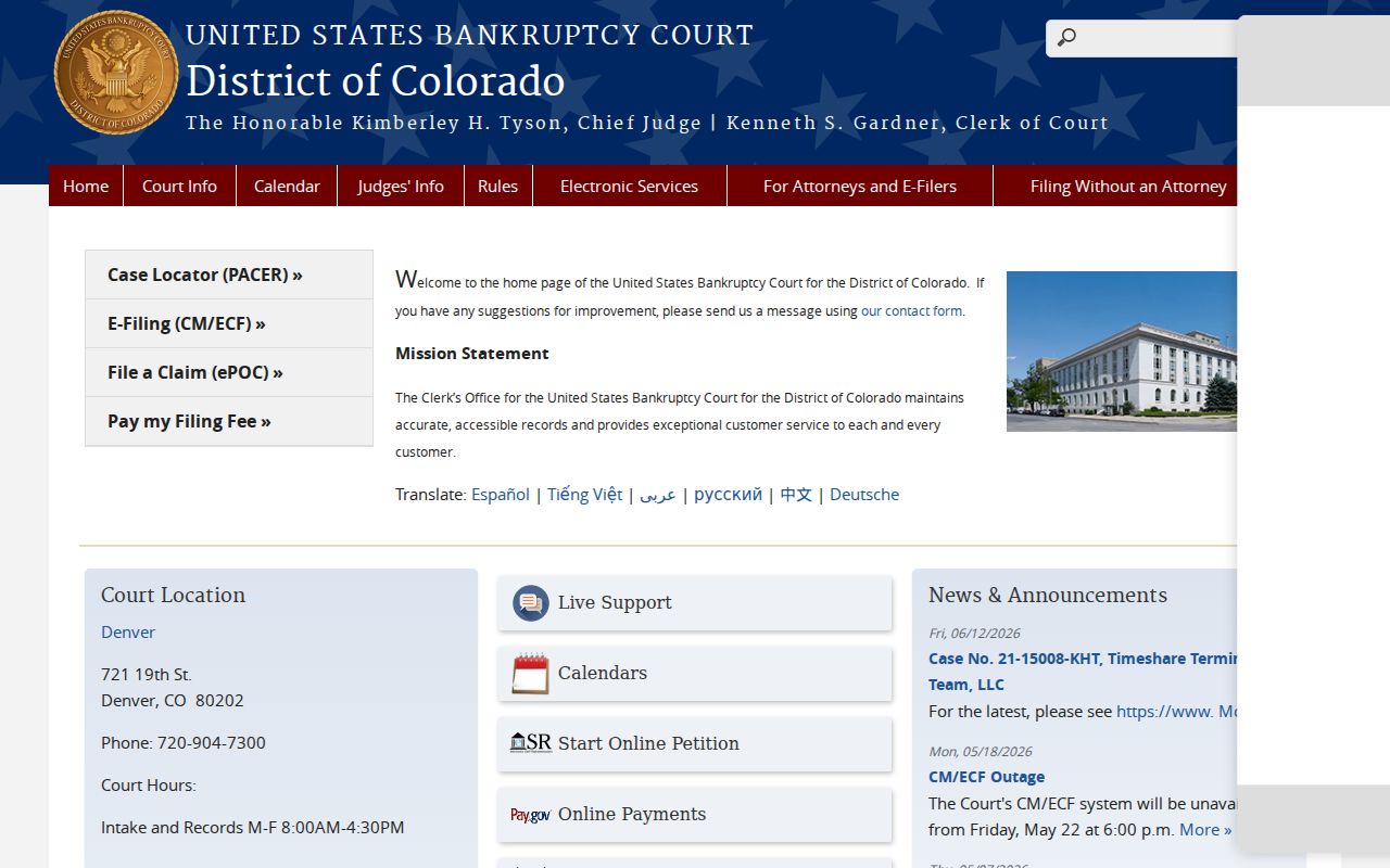 Denver County civil docket layer at the Colorado Bankruptcy Court
