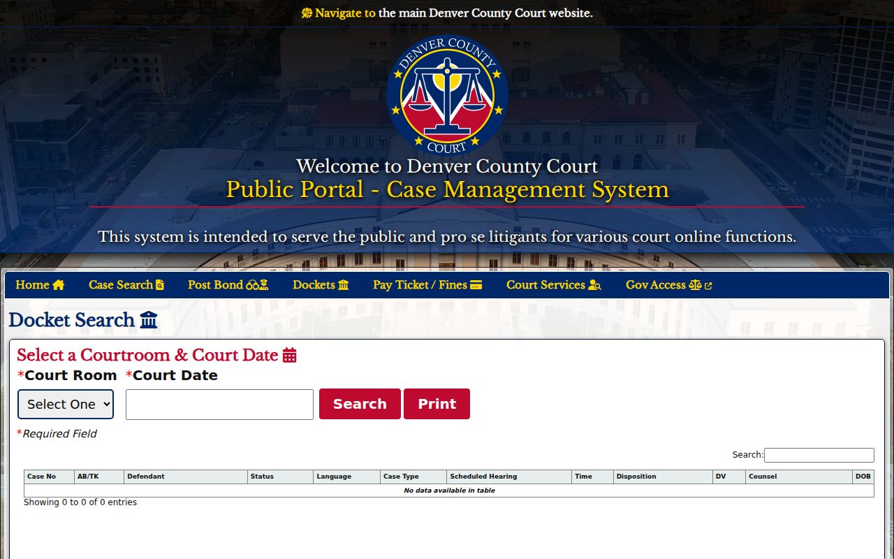 Denver County court calendar daily docket search