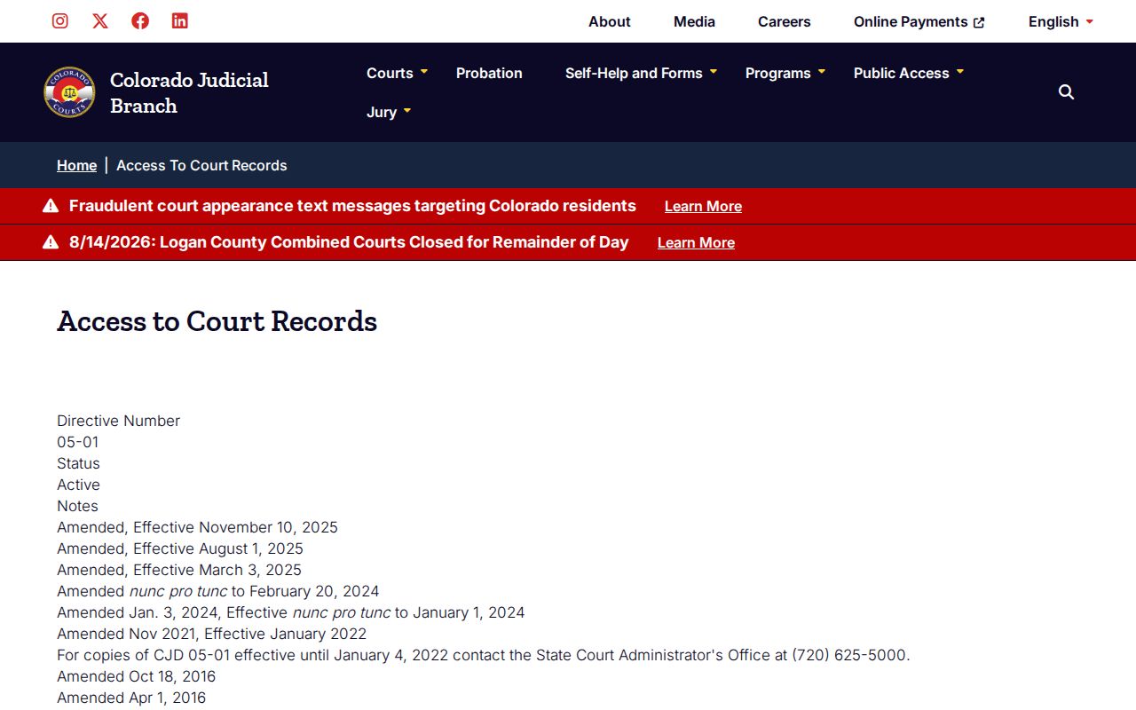 Denver County court records public access directive