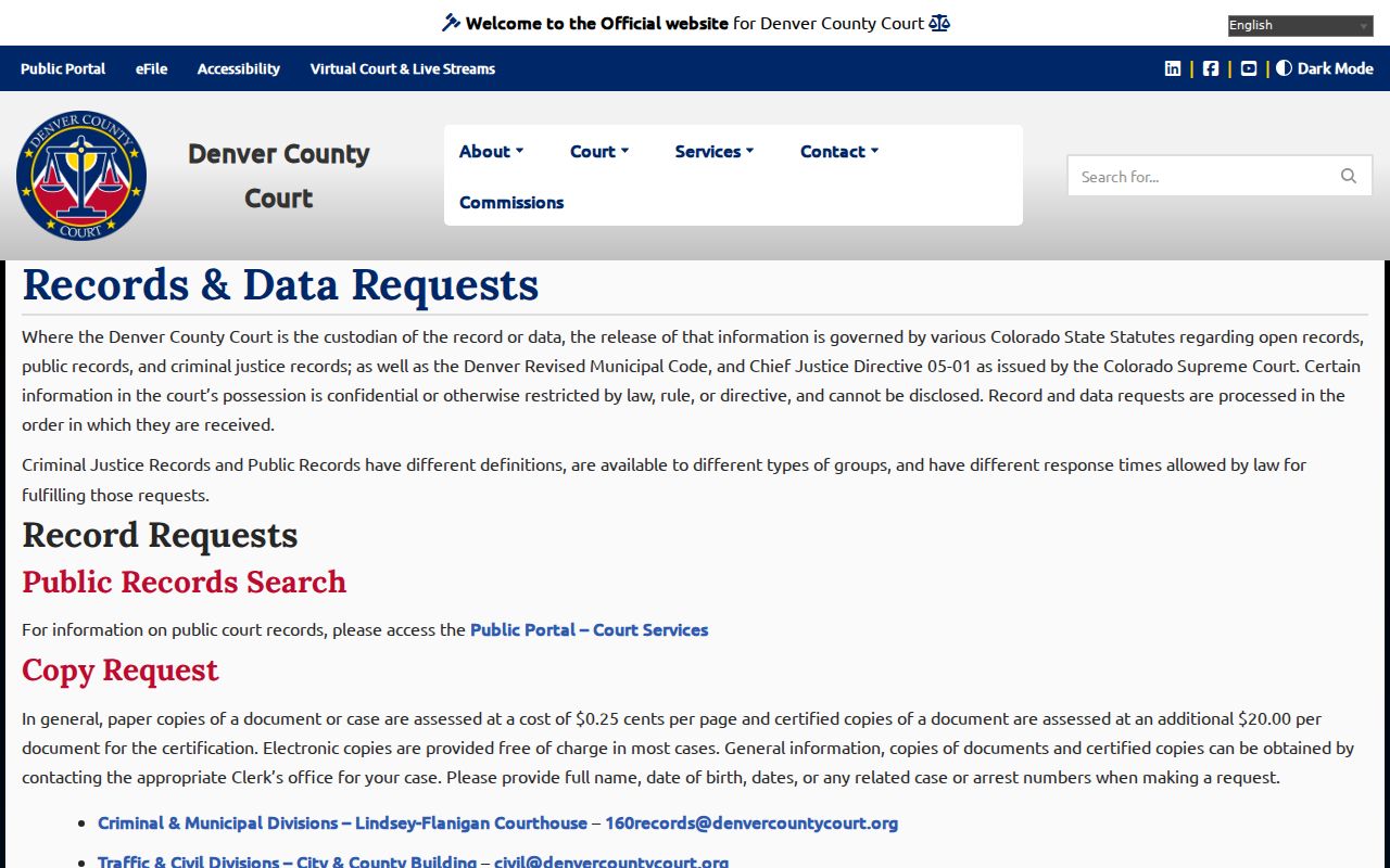 Denver County court records data request instructions