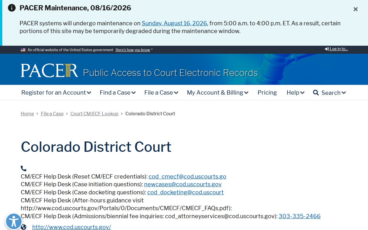 Denver County court records federal PACER lookup