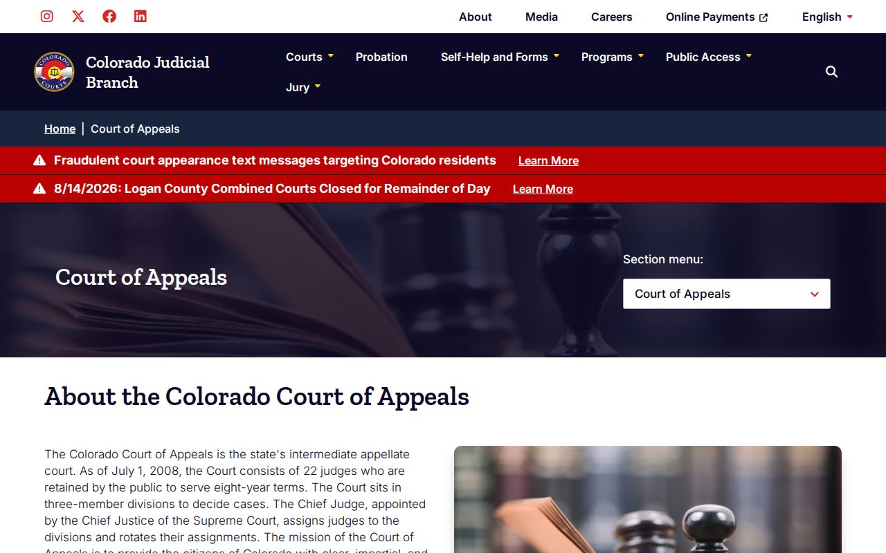 Denver County criminal docket appeal information from the Colorado Court of Appeals