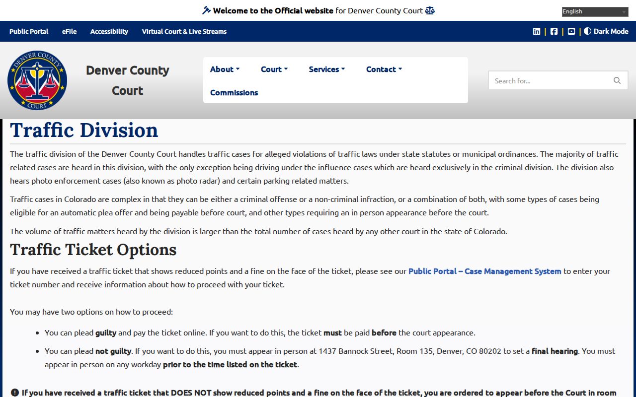 Denver County traffic court records Traffic Division routes